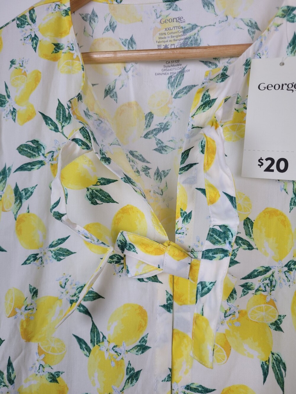 George XXL Lemon Print Cotton Dress NWT Yellow White Puff Sleeve - Picture 4 of 8